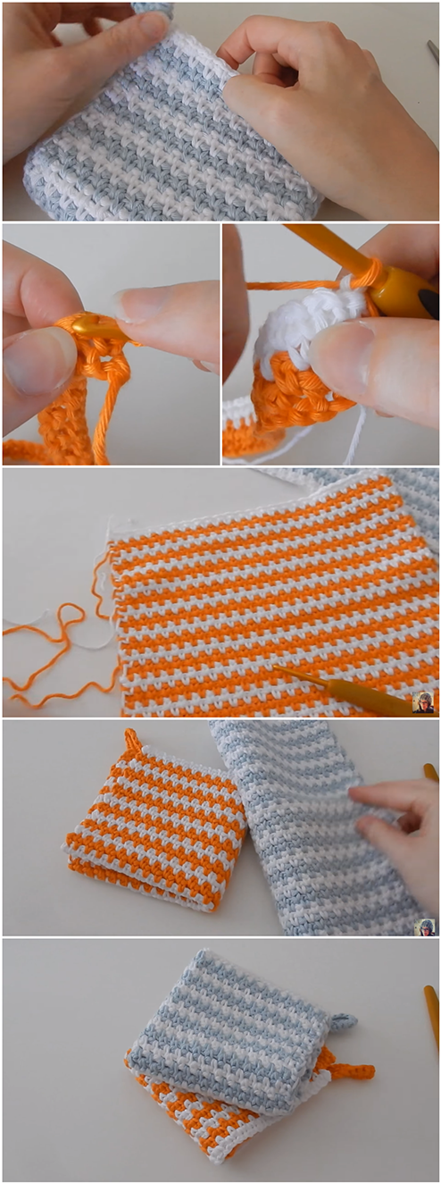 Crochet Moss Stitch Granite Stitch Woven Stitch Washcloth – Easy Tutorial