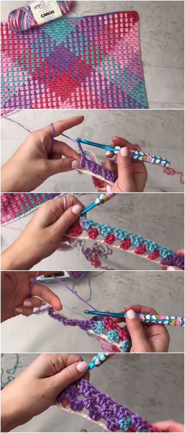 Crochet Color Pooling with Caron Simply Soft Stripes ( Granny Stitch For beginners)