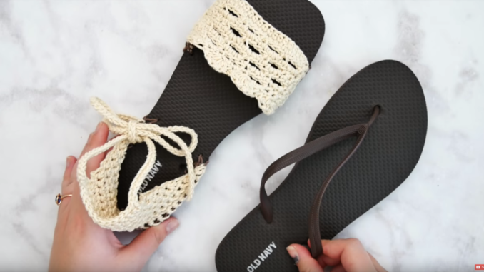 Crochet Sandals Using Flip Flop Soles - Free Pattern And Video Tutorial For Slippers And Sandals For Women, Baby And Men This Summer