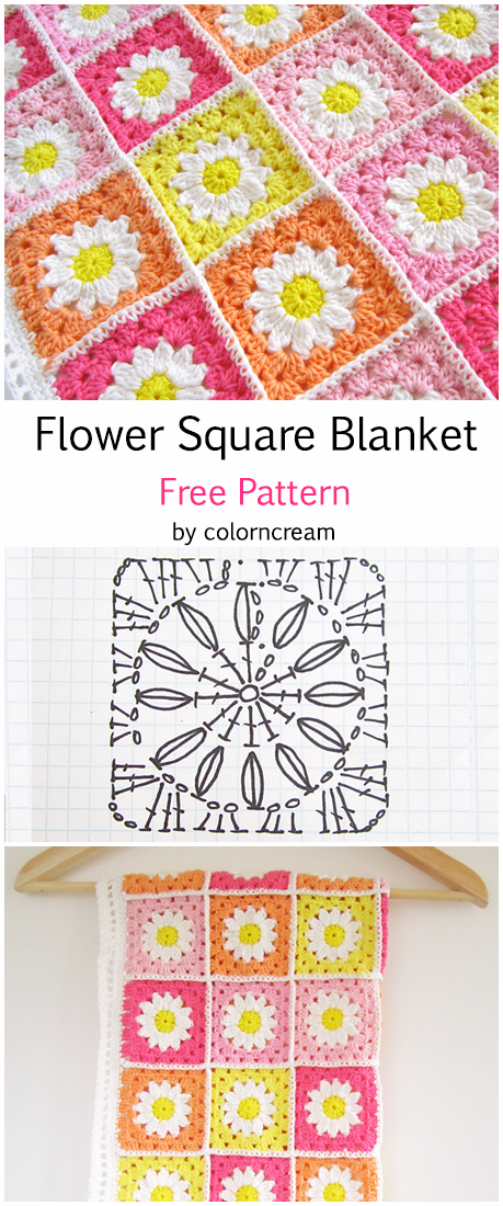 Crochet Daisy Flower Square Baby Blanket – Free Pattern