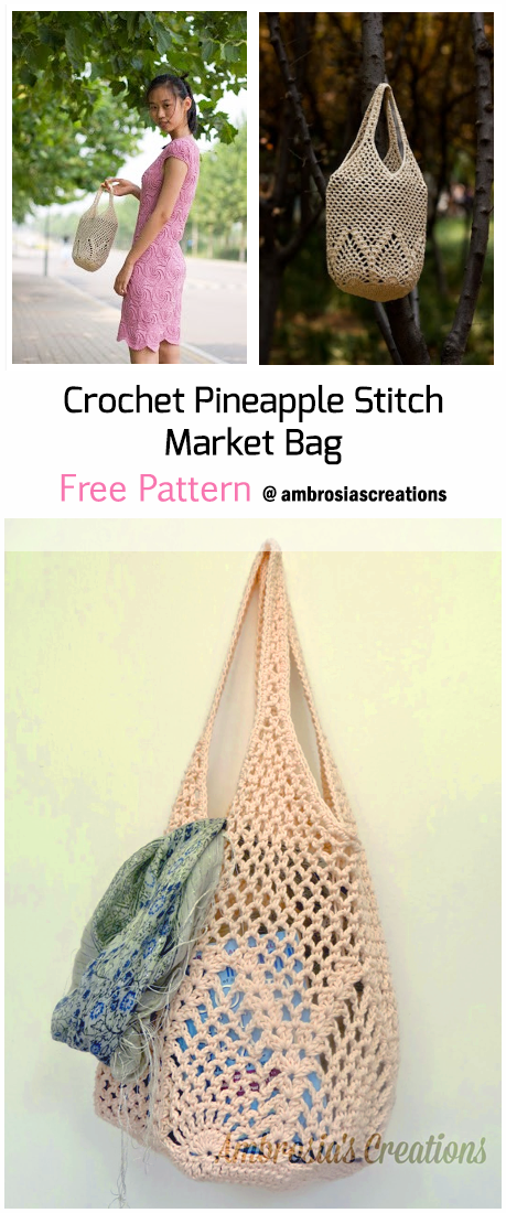 Crochet Pineapple Stitch Market Bag - Free Pattern