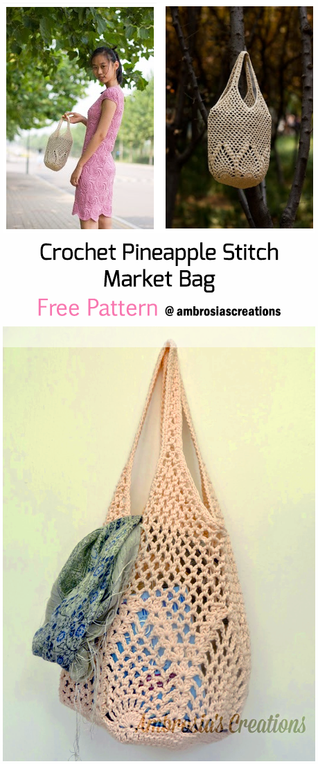 Crochet Pineapple Stitch Market Bag – Free Pattern