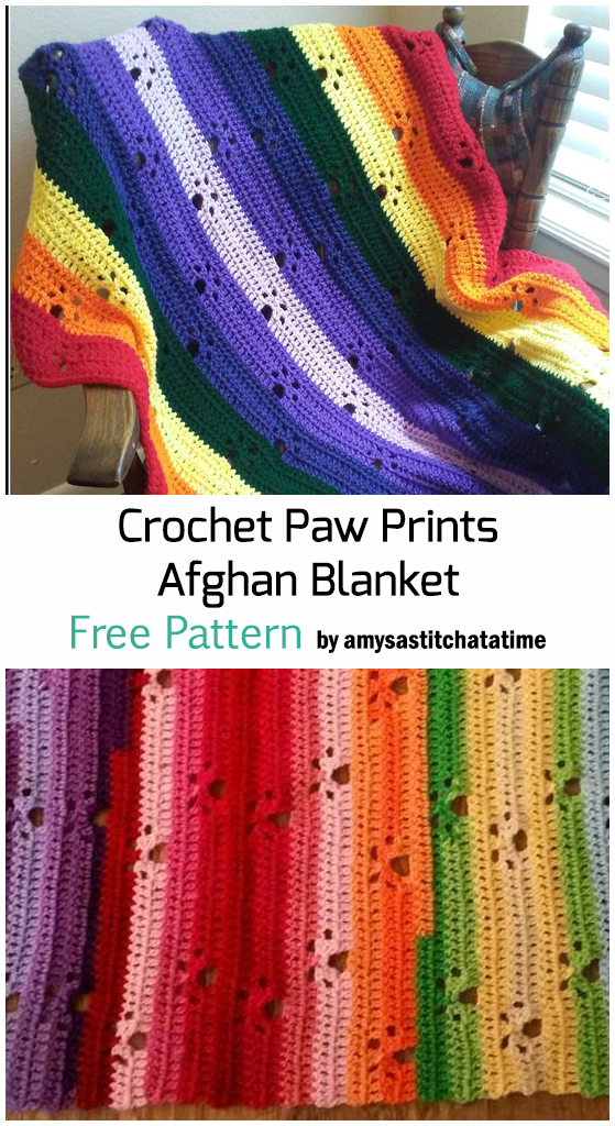 Crochet Paw Prints Over The Rainbow Afghan Baby Blanket – Free Pattern