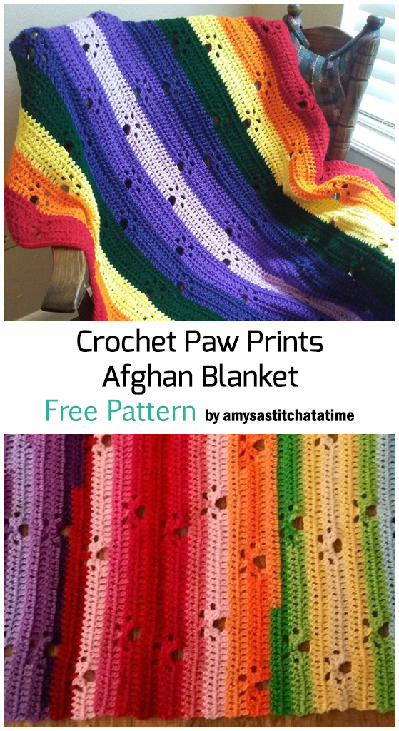 Crochet Paw Prints Over The Rainbow Afghan Baby Blanket - Free Pattern