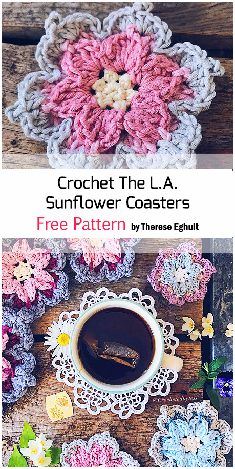 Crochet L.A. Sunflower Coasters – Free Pattern