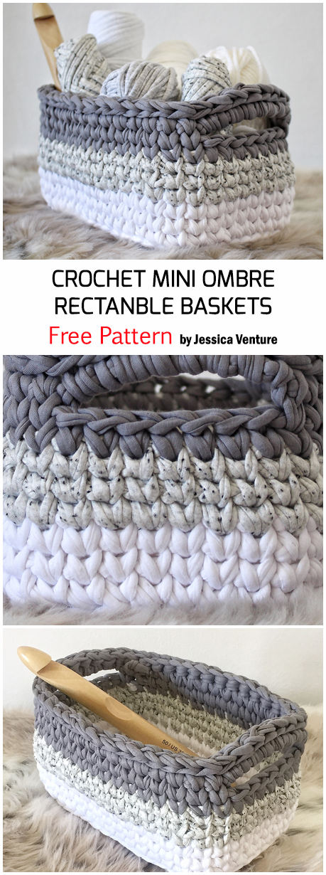 Crochet Mini Ombre Rectangle Storage Baskets